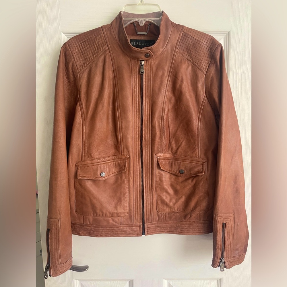 Bernardo 'Kerwin' Women’s Leather Jacket, Brown, XL